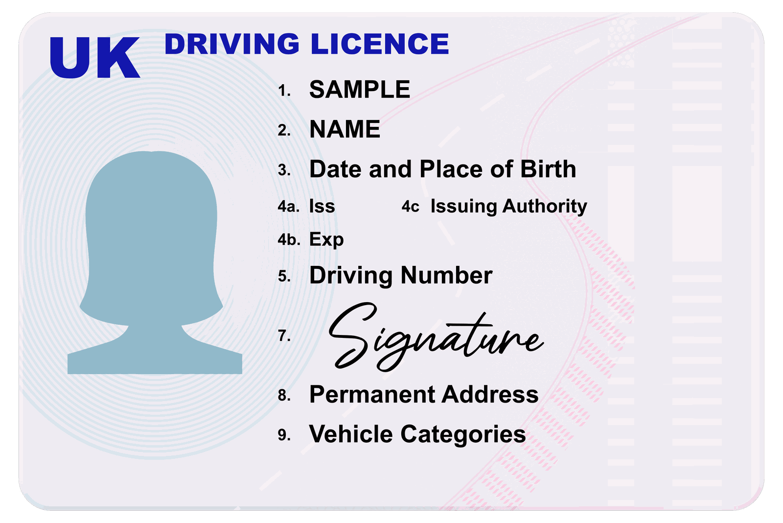 Sample UK driving licence