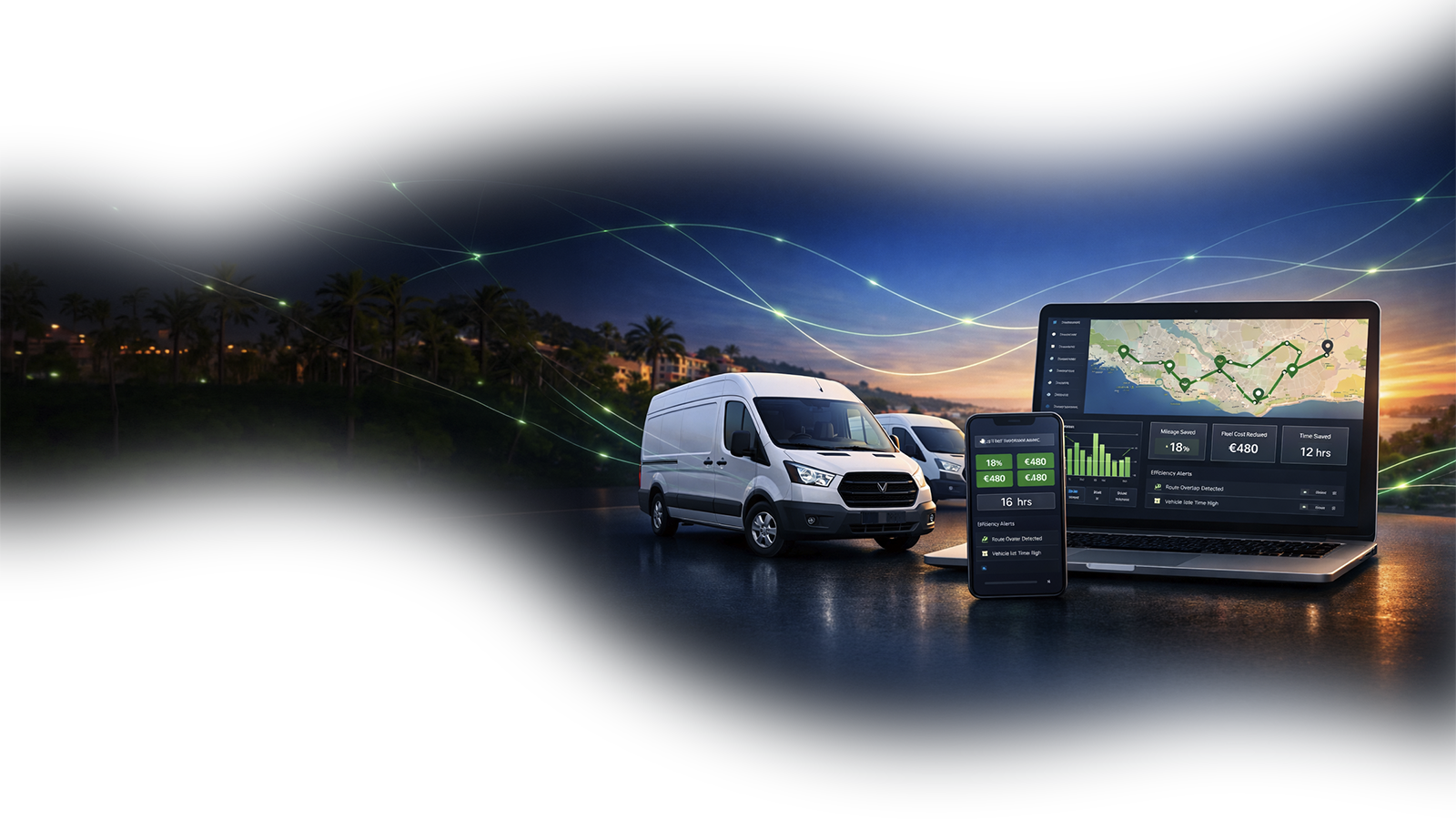 Fleet of vehicles on the road